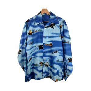 Vintage leisure shirt Joe Namath by Arrow Airplane novelty 70s‎ disco shirt